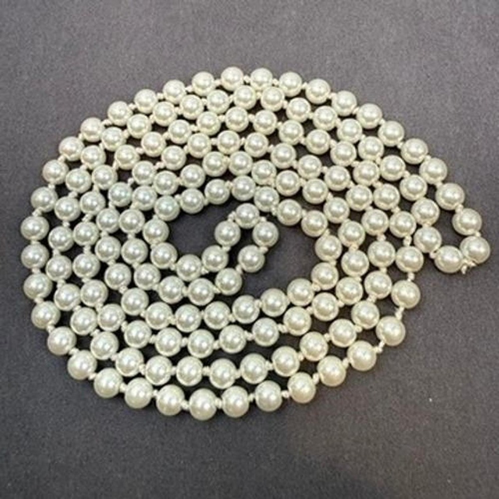 Faux Glass‎ Pearl Necklace Hand Knotted Long Strand Opera Length Vintage Style